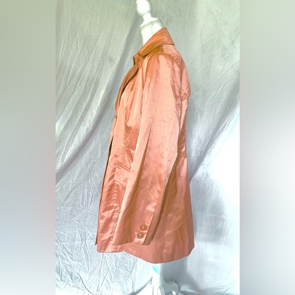 Vintage Plus Size Satin Shacket Trench Blazer Pastel Coral Pink Barbie Cotton - Picture 3 of 9